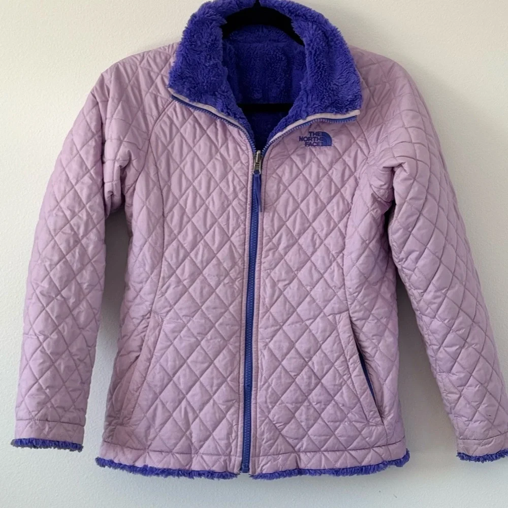 The North Face Girls Reversible Osito Fleece Jacket Purple & Lavender Quilted